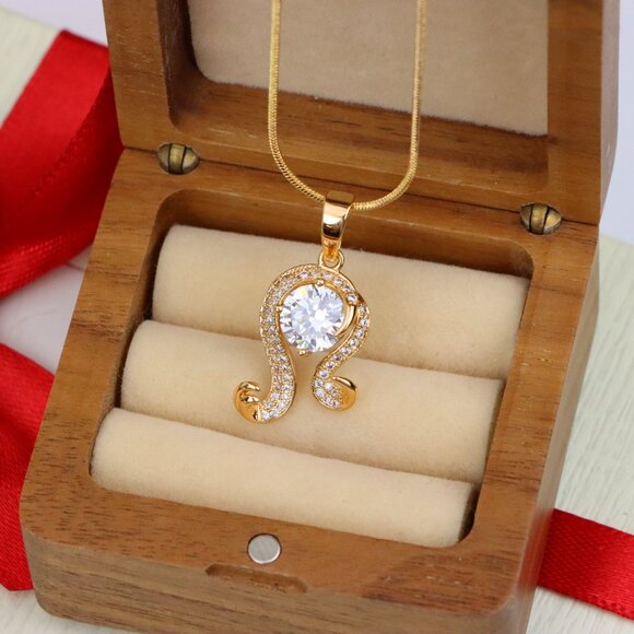 "Rose Gold Leo Zodiac Pendant with Sparkling CZ Centerpiece, XPPT1541 - Picture 6 of 13